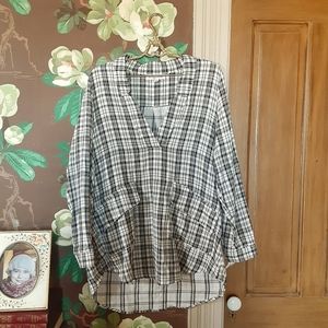 BY TOGETHER 100% Cotton Plaid Long Sleeve Top with Pockets Size Large